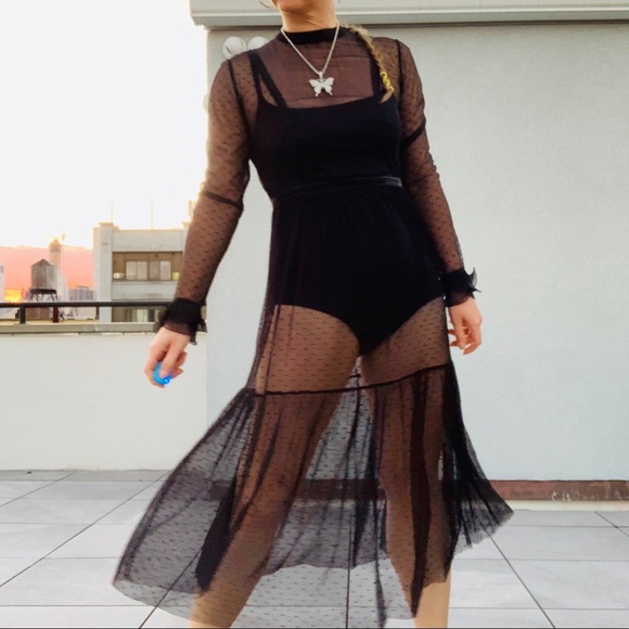 Who What Wear Boho Sheer Full Lace Mesh Long Dress - Picture 16 of 16